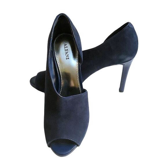 Alfani Lusee Heels Sz 7 Blueberry Blue Leather Suede Stiletto Peep Toe Slip On - Picture 9 of 14